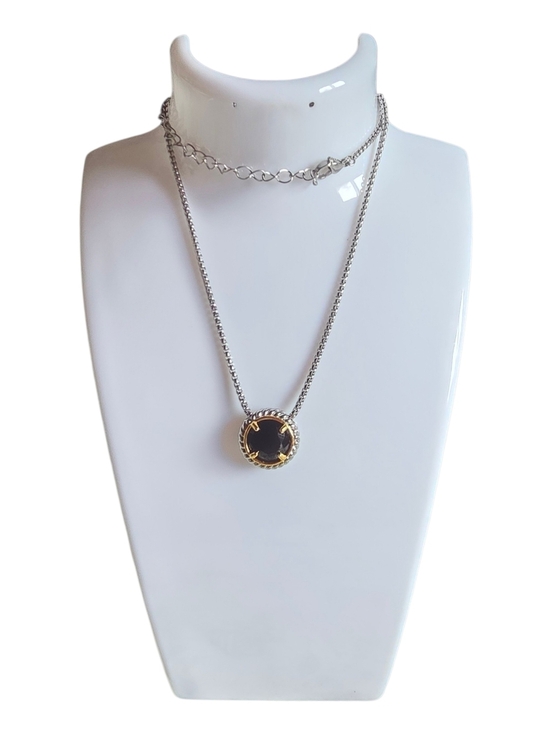 Stella Rose Jewelry - Elegant Black Stone Pendant Necklace with Silver Chain